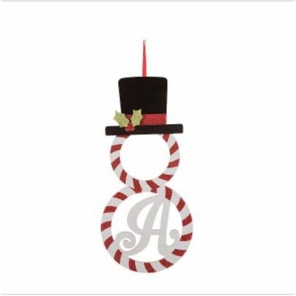 Glitzhome Candy Stripe Snowman Holiday Hanging Decor Monogram “A” New! - Picture 2 of 7